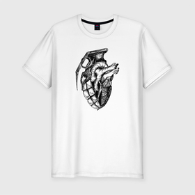 Мужская футболка хлопок Slim с принтом Взрывное сердце в Кировске, 92% хлопок, 8% лайкра | приталенный силуэт, круглый вырез ворота, длина до линии бедра, короткий рукав | Тематика изображения на принте: анатомия | взрыв | граната | любовь | сердце