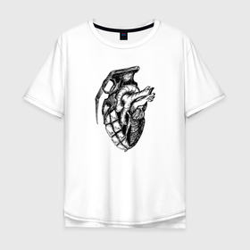 Мужская футболка хлопок Oversize с принтом Взрывное сердце в Кировске, 100% хлопок | свободный крой, круглый ворот, “спинка” длиннее передней части | анатомия | взрыв | граната | любовь | сердце