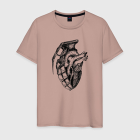 Мужская футболка хлопок с принтом Взрывное сердце в Петрозаводске, 100% хлопок | прямой крой, круглый вырез горловины, длина до линии бедер, слегка спущенное плечо. | анатомия | взрыв | граната | любовь | сердце