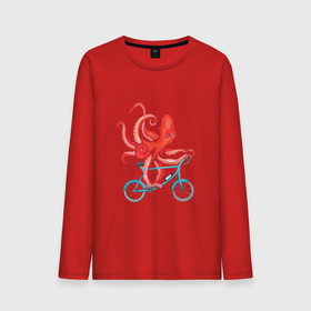 Мужской лонгслив хлопок с принтом Осьминог на велике в Тюмени, 100% хлопок |  | octopus | octopus on a bicycle | велосипед | велоспорт | ктулху | морские жители | осьминоги