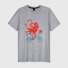 Мужская футболка хлопок Slim с принтом Осьминог на велике в Курске, 92% хлопок, 8% лайкра | приталенный силуэт, круглый вырез ворота, длина до линии бедра, короткий рукав | octopus | octopus on a bicycle | велосипед | велоспорт | ктулху | морские жители | осьминоги