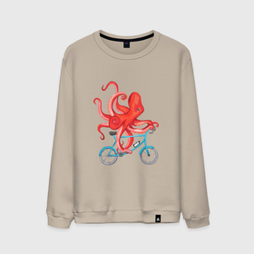 Мужской свитшот хлопок с принтом Осьминог на велике , 100% хлопок |  | Тематика изображения на принте: octopus | octopus on a bicycle | велосипед | велоспорт | ктулху | морские жители | осьминоги