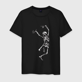 Мужская футболка хлопок с принтом пляшущий скелет в Санкт-Петербурге, 100% хлопок | прямой крой, круглый вырез горловины, длина до линии бедер, слегка спущенное плечо. | dancing skeleton | дискотека | кладбище | кости | пляшущий скелет | скелет | танцы | череп