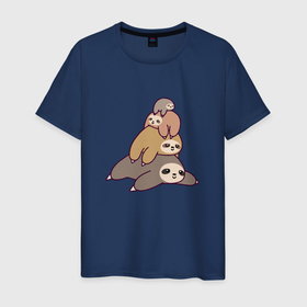 Мужская футболка хлопок с принтом ленивцы 3 штуки в Курске, 100% хлопок | прямой крой, круглый вырез горловины, длина до линии бедер, слегка спущенное плечо. | sloths | дела | ленивцы | лень | не хочу | отдых | работа