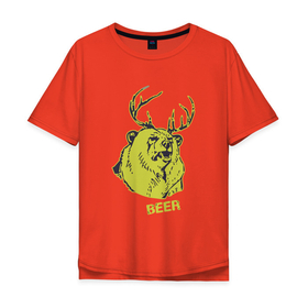 Мужская футболка хлопок Oversize с принтом Macs Beer Deer в Тюмени, 100% хлопок | свободный крой, круглый ворот, “спинка” длиннее передней части | deer | macs | macs beer bear | медведь | мишка | олень | прикол | рога