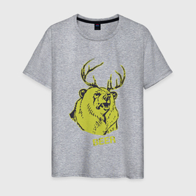 Мужская футболка хлопок с принтом Macs Beer Deer в Тюмени, 100% хлопок | прямой крой, круглый вырез горловины, длина до линии бедер, слегка спущенное плечо. | deer | macs | macs beer bear | медведь | мишка | олень | прикол | рога
