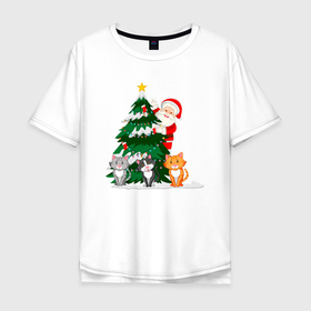 Мужская футболка хлопок Oversize с принтом Санта передает вам привет в Санкт-Петербурге, 100% хлопок | свободный крой, круглый ворот, “спинка” длиннее передней части | cat | cats | christmas | frost | garlands | new | new year | santa | snow | star | toys | tree | year | гирлянды | год | дед | елка | звезда | игрушки | кот | коты | мороз | новогодние | новогодняя | новый | рождество | санта | снег