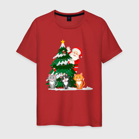 Мужская футболка хлопок с принтом Санта передает вам привет в Курске, 100% хлопок | прямой крой, круглый вырез горловины, длина до линии бедер, слегка спущенное плечо. | cat | cats | christmas | frost | garlands | new | new year | santa | snow | star | toys | tree | year | гирлянды | год | дед | елка | звезда | игрушки | кот | коты | мороз | новогодние | новогодняя | новый | рождество | санта | снег