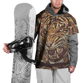 Накидка на куртку 3D с принтом Хищный дикий тигр в Новосибирске, 100% полиэстер |  | животное | полосы | символ года | тигр | хищник