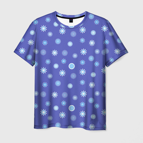 Мужская футболка 3D с принтом Снежинки Новогодние в Курске, 100% полиэфир | прямой крой, круглый вырез горловины, длина до линии бедер | abstraction | blue | different | many | snow | snowflakes | абстракция | голубые | много | разные | снег | снежинки