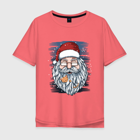 Мужская футболка хлопок Oversize с принтом Борода не из ваты в Санкт-Петербурге, 100% хлопок | свободный крой, круглый ворот, “спинка” длиннее передней части | new year | арт | графика | дед мороз | зима | кот | новый год | рождество | санта