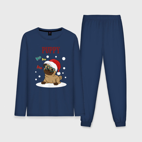 Мужская пижама хлопок (с лонгсливом) с принтом Щенячий восторг в Белгороде,  |  | new year | арт | графика | зима | новый год | рождество | собака | щенок