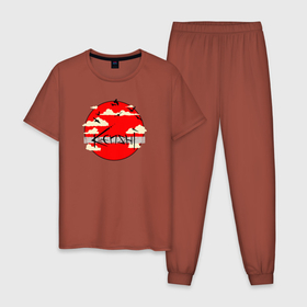 Мужская пижама хлопок с принтом KENSHI Logo в Белгороде, 100% хлопок | брюки и футболка прямого кроя, без карманов, на брюках мягкая резинка на поясе и по низу штанин
 | Тематика изображения на принте: desert | kenshi | kenshi игра | samurai | кенши | пустыня | самурай