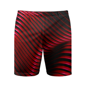 Мужские шорты спортивные с принтом Волны красного металла ,  |  | волна | красно черный | красный | манчестер юнайтед | металл | металлический эффект | милан | неоновый | свет