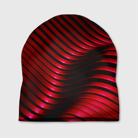 Шапка 3D с принтом Волны красного металла в Екатеринбурге, 100% полиэстер | универсальный размер, печать по всей поверхности изделия | волна | красно черный | красный | манчестер юнайтед | металл | металлический эффект | милан | неоновый | свет
