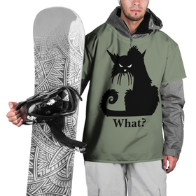Накидка на куртку 3D с принтом What Что в Новосибирске, 100% полиэстер |  | Тематика изображения на принте: black cat | cat | fearsome | halloween | question | silhouette | stern look | what | вопрос | кошка | силуэт | суровый взгляд | хеллоуин | черный кот | что
