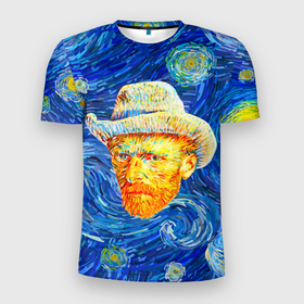 Мужская футболка 3D Slim с принтом Van Gogh Paints в Санкт-Петербурге, 100% полиэстер с улучшенными характеристиками | приталенный силуэт, круглая горловина, широкие плечи, сужается к линии бедра | van gogh | ван гог | искусство | картина | краски | портрет | художник
