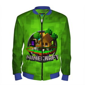 Мужской бомбер 3D с принтом Minecraft Logo Green , 100% полиэстер | застегивается на молнию, по бокам два кармана без застежек, по низу бомбера и на воротнике - эластичная резинка | Тематика изображения на принте: logo | minecraft | игра | майнкрафт