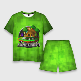 Мужской костюм с шортами 3D с принтом Minecraft Logo Green ,  |  | Тематика изображения на принте: logo | minecraft | игра | майнкрафт