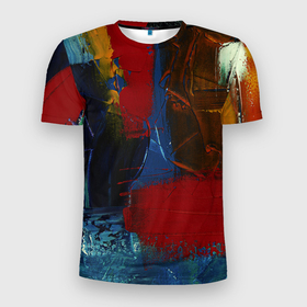 Мужская футболка 3D Slim с принтом СТАРАЯ КРАСКА , 100% полиэстер с улучшенными характеристиками | приталенный силуэт, круглая горловина, широкие плечи, сужается к линии бедра | абстракция | краска | маслянная | старая | стена | текстура | холст | цвет