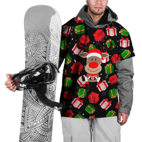 Накидка на куртку 3D с принтом Новогодние подарки и Олень. в Тюмени, 100% полиэстер |  | Тематика изображения на принте: 2022 | merry christmas | год тигра | зима близко | нг | новогодний | новогодний тигр | новый год | новый год 2022 | олень | олень с подарком | рождество | символ 2022 года | снег | снежинки