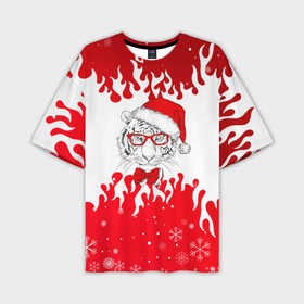 Мужская футболка OVERSIZE 3D с принтом Новогодний тигр Нарисованный огонь. ,  |  | 2022 | happy new year | merry christmas | год тигра | зима близко | нг | новогодний | новогодний тигр | новый год | новый год 2022 | олень | рождество | символ 2022 года | снег | снежинки | тигр