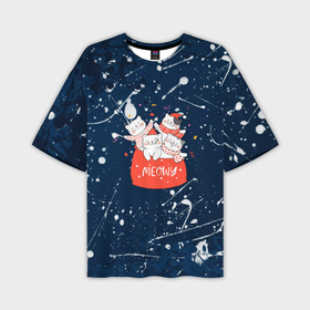 Мужская футболка OVERSIZE 3D с принтом Happy New Year коты в Петрозаводске,  |  | 2022 | happy new year | merry christmas | год тигра | зима близко | коты | нг | новогодний | новогодний тигр | новый год | новый год 2022 | рождество | символ 2022 года | снег | снежинки