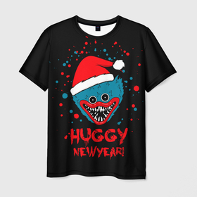 Мужская футболка 3D с принтом Huggy New Year   Poppy Playtime новогодний Хагги Вагги в Курске, 100% полиэфир | прямой крой, круглый вырез горловины, длина до линии бедер | Тематика изображения на принте: happy new year | huggy new year | huggy wuggy | poppy playtime | игры | монстр | новогодний | новый год | поппи плейтайм | с новым годом | синий | хагги вагги | хуги вуги