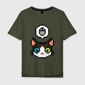 Мужская футболка хлопок Oversize с принтом кот и компьютерная мышка в Курске, 100% хлопок | свободный крой, круглый ворот, “спинка” длиннее передней части | 8 бит | 8bit | cat | комп | компьютер | кот | котик | мышка | писи | прикол с котом