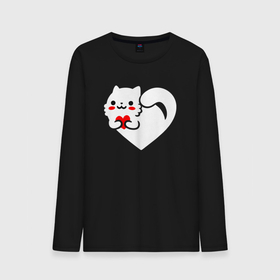 Мужской лонгслив хлопок с принтом Сердцекот в Петрозаводске, 100% хлопок |  | cat | love | зимние коты | кот | котэ | любовь | сердце