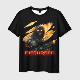 Мужская футболка 3D с принтом DISTURBED DEMON FIRE | ДЕМОН В ОГНЕ , 100% полиэфир | прямой крой, круглый вырез горловины, длина до линии бедер | disturbed | fire | flame | heavy metal | rock | the guy | группы | метал | огонь | пламя | рок