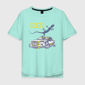 Мужская футболка хлопок Oversize с принтом Audi Quattro   зачётное точило в Кировске, 100% хлопок | свободный крой, круглый ворот, “спинка” длиннее передней части | 4х4 | audi | car | germany | lizard | off road | power | prestige | автомобиль | ауди | германия | мощь | престиж | ящерица