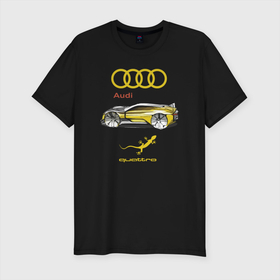 Мужская футболка хлопок Slim с принтом Audi Quattro   4X4 Concept в Екатеринбурге, 92% хлопок, 8% лайкра | приталенный силуэт, круглый вырез ворота, длина до линии бедра, короткий рукав | 4х4 | audi | car | concept | germany | lizard | off road | power | prestige | автомобиль | ауди | германия | мощь | престиж | ящерица