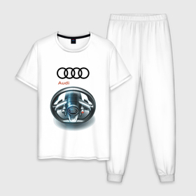 Мужская пижама хлопок с принтом Audi   car steering wheel , 100% хлопок | брюки и футболка прямого кроя, без карманов, на брюках мягкая резинка на поясе и по низу штанин
 | audi | car | car steering wheel | germany | prestige | автомобиль | ауди | германия | престиж | руль
