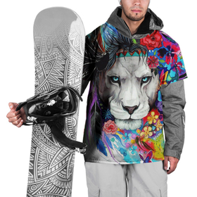 Накидка на куртку 3D с принтом Лев   сильный взгляд в Петрозаводске, 100% полиэстер |  | Тематика изображения на принте: art | lions | арт | животные | львы | перья | рисунок | цветы
