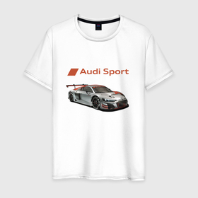Мужская футболка хлопок с принтом Audi sport   racing team в Екатеринбурге, 100% хлопок | прямой крой, круглый вырез горловины, длина до линии бедер, слегка спущенное плечо. | audi | car | germany | motorsport | power | prestige | автомобиль | автоспорт | ауди | германия | мощь | престиж