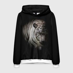 Мужская толстовка 3D с принтом Загадочный тигр в Белгороде, 100% полиэстер | двухслойный капюшон со шнурком для регулировки, мягкие манжеты на рукавах и по низу толстовки, спереди карман-кенгуру с мягким внутренним слоем. | голова тигра | символ года | темнота | тигр | хищник