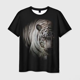 Мужская футболка 3D с принтом Загадочный тигр в Новосибирске, 100% полиэфир | прямой крой, круглый вырез горловины, длина до линии бедер | голова тигра | символ года | темнота | тигр | хищник