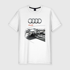 Мужская футболка хлопок Slim с принтом Audi salon concept в Санкт-Петербурге, 92% хлопок, 8% лайкра | приталенный силуэт, круглый вырез ворота, длина до линии бедра, короткий рукав | audi | car | car steering wheel | germany | power | prestige | salon | sketch | автомобиль | ауди | германия | мощь | престиж | руль | салон | эскиз