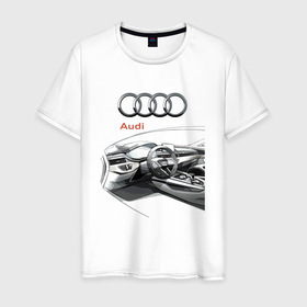 Мужская футболка хлопок с принтом Audi salon concept в Кировске, 100% хлопок | прямой крой, круглый вырез горловины, длина до линии бедер, слегка спущенное плечо. | audi | car | car steering wheel | germany | power | prestige | salon | sketch | автомобиль | ауди | германия | мощь | престиж | руль | салон | эскиз