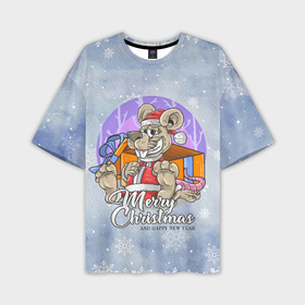 Мужская футболка OVERSIZE 3D с принтом Санта Крыс в Кировске,  |  | new year | арт | графика | зима | крыса | мышь | новый год | рождество