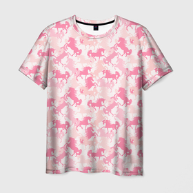 Мужская футболка 3D с принтом Розовые Единороги в Екатеринбурге, 100% полиэфир | прямой крой, круглый вырез горловины, длина до линии бедер | dab unicorn | horse | pony | unicorn | единорог | животное | зверь | конь | лошадь | мифическое существо | пони | сказка