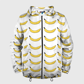 Мужская ветровка 3D с принтом Крупный Банановый рай в Екатеринбурге, 100% полиэстер | подол и капюшон оформлены резинкой с фиксаторами, два кармана без застежек по бокам, один потайной карман на груди | Тематика изображения на принте: fyfy | fyfys | hfq | банановыйрай | бананы | рай