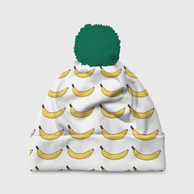 Шапка 3D c помпоном с принтом Крупный Банановый рай в Кировске, 100% полиэстер | универсальный размер, печать по всей поверхности изделия | fyfy | fyfys | hfq | банановыйрай | бананы | рай