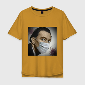 Мужская футболка хлопок Oversize с принтом Сальвадор CoVi в Белгороде, 100% хлопок | свободный крой, круглый ворот, “спинка” длиннее передней части | covid | dali | mask | virus | вирус | коронавирус | маска | сальвадор | художник