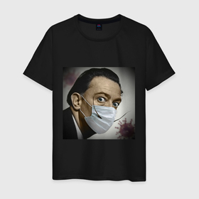 Мужская футболка хлопок с принтом Сальвадор CoVi в Тюмени, 100% хлопок | прямой крой, круглый вырез горловины, длина до линии бедер, слегка спущенное плечо. | covid | dali | mask | virus | вирус | коронавирус | маска | сальвадор | художник