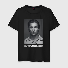 Мужская футболка хлопок с принтом Matthew McConaughey в Белгороде, 100% хлопок | прямой крой, круглый вырез горловины, длина до линии бедер, слегка спущенное плечо. | matthew mcconaughey | актер | америка | джентельмены | продюсер | сша | техас | ювалд
