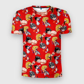 Мужская футболка 3D Slim с принтом Dragon Ball Z (Goku Pattern) в Тюмени, 100% полиэстер с улучшенными характеристиками | приталенный силуэт, круглая горловина, широкие плечи, сужается к линии бедра | anime | dragonball | goku | аниме | анимэ | гоку | драконий | жемчуг | манга