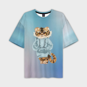 Мужская футболка OVERSIZE 3D с принтом Тигренок в пайте ,  |  | Тематика изображения на принте: 2022 | год тигра 2022 | кошка | новый год | полосатый тигренок | тигр | тигр 2022 | тигренок | тигренок в пайте