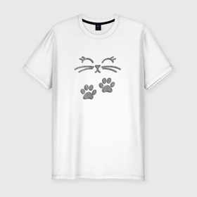 Мужская футболка хлопок Slim с принтом Кися мяу (лапки) в Екатеринбурге, 92% хлопок, 8% лайкра | приталенный силуэт, круглый вырез ворота, длина до линии бедра, короткий рукав | cat | животное | кися | кот | кошка | лапки | подарок